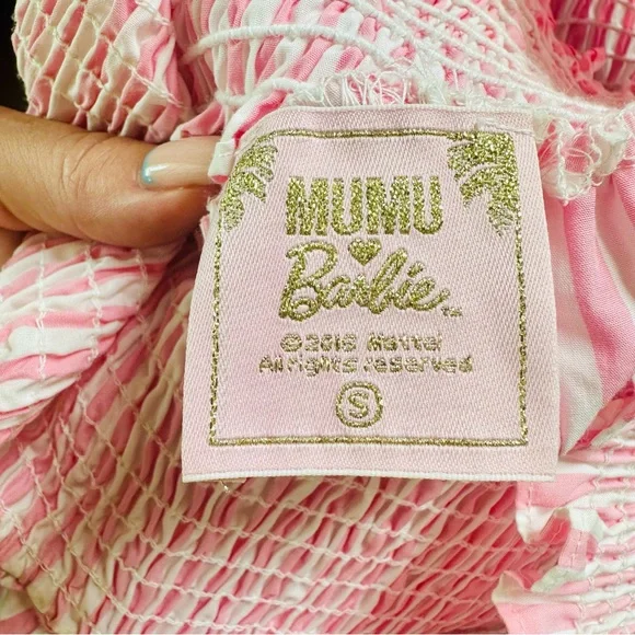 Show Me Your Mumu x Barbie Collab Pink & White Smocked Dress NWOT/Like New Sz S - Picture 8 of 12